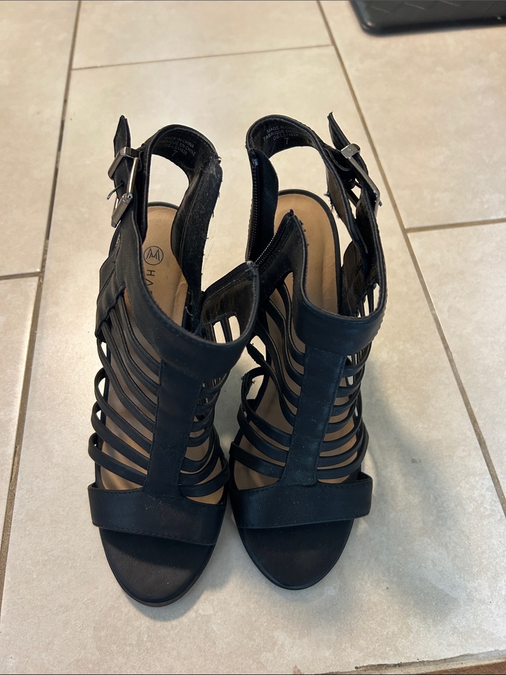 Harlow Black Strappy Cage Heels